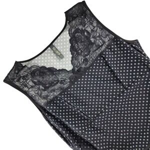 Kollontai Polka Dot Dress Womens Large Black White Lace Mesh Ruched Nylon Blend